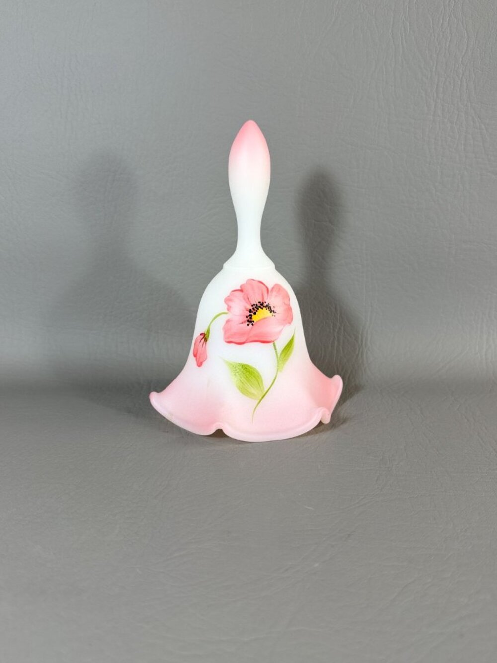 Vintage Fenton Art Glass Bell Hand-Painted Floral Signed M. Kibbe Satin Pink - Picture 2 of 16